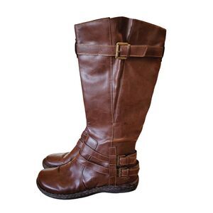 b.o.c. Born Concept Brown Tall Riding Boots Buckle Straps Z18006 Womens 9M